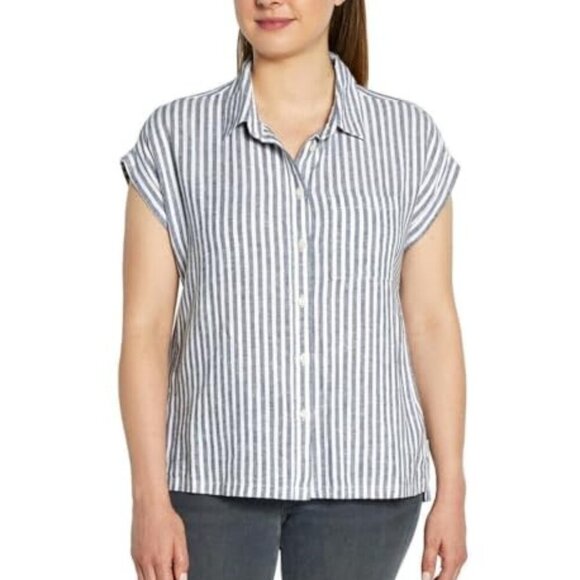 NWT - Orvis Ladies Short Sleeve Linen Blend Shirt Blue Stripe - Size XXL (18-20) - Picture 1 of 5